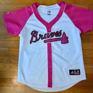 Atlanta Braves Pink Jersey MLB Majestic Women’s Medium Baseball